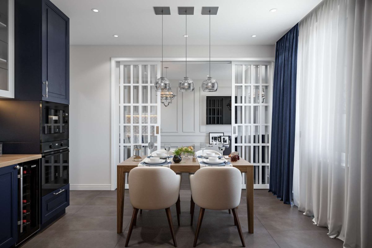 Кухня в американском стиле в квартире