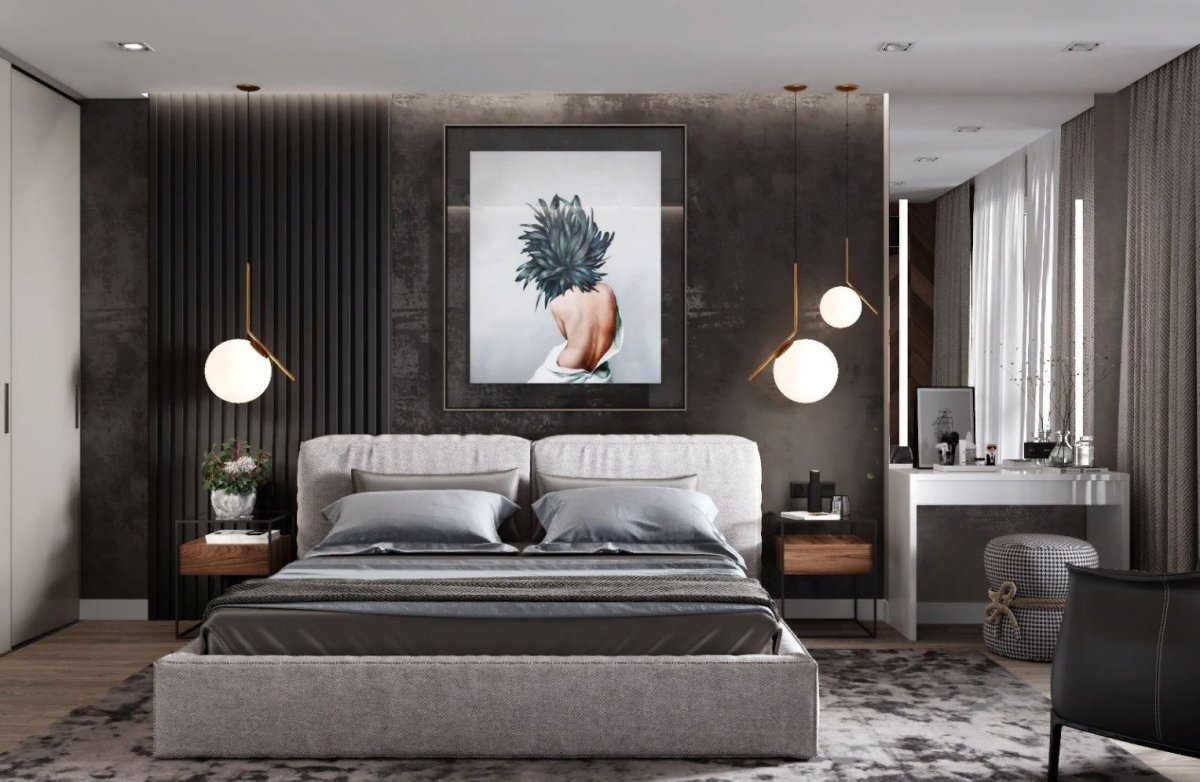 Асимметрия в интерьере спальни