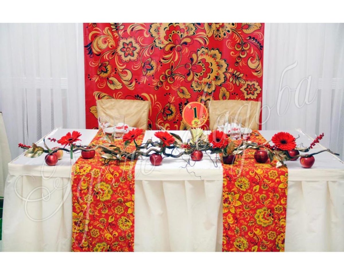 Украшение зала на свадьбу в русском стиле