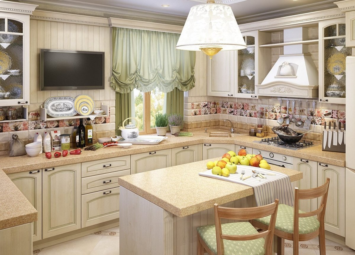 Кухня-столовая 20 кв.м в прованском стиле