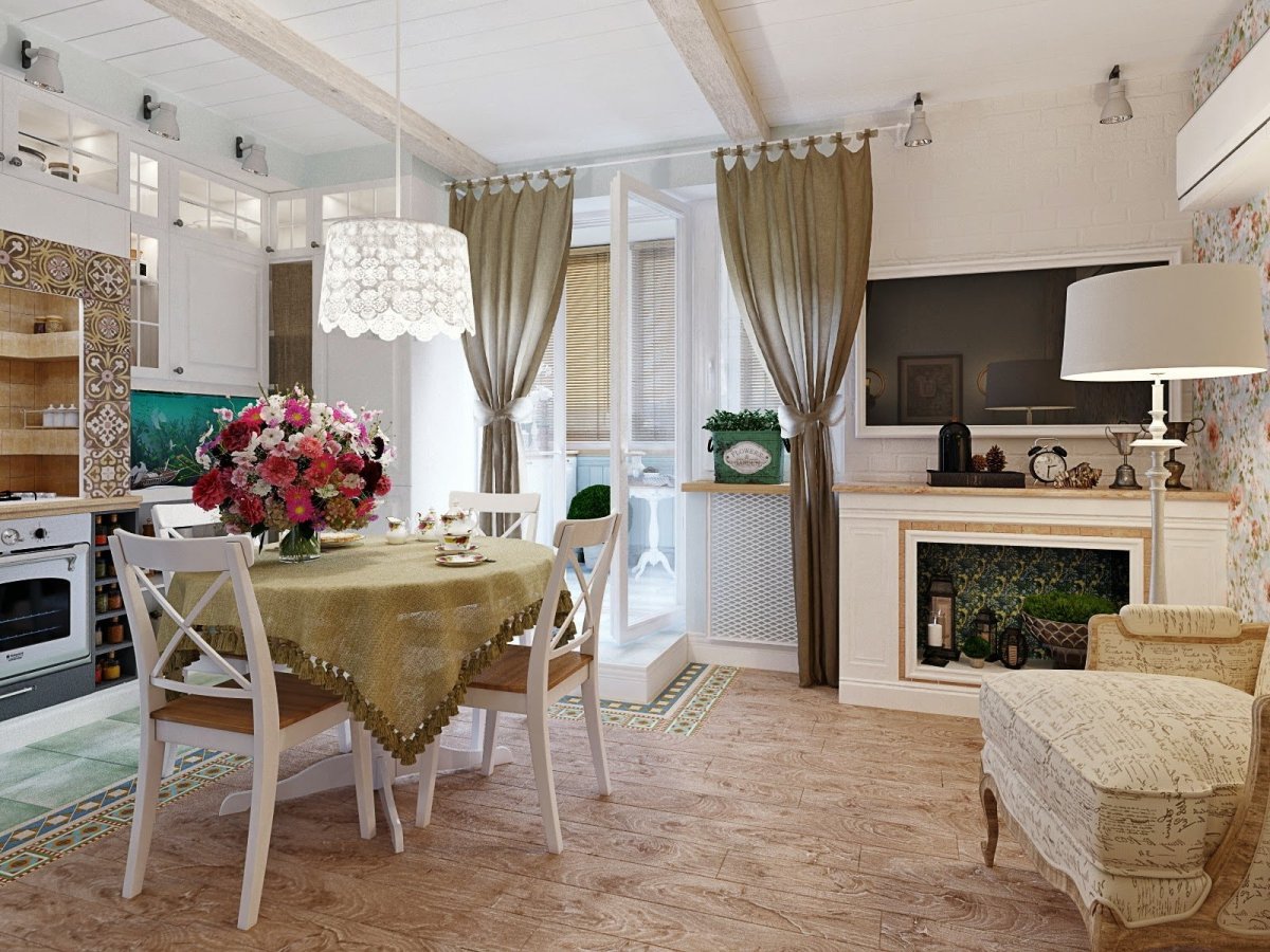Кухня-гостиная 40 м2 в стиле Прованс