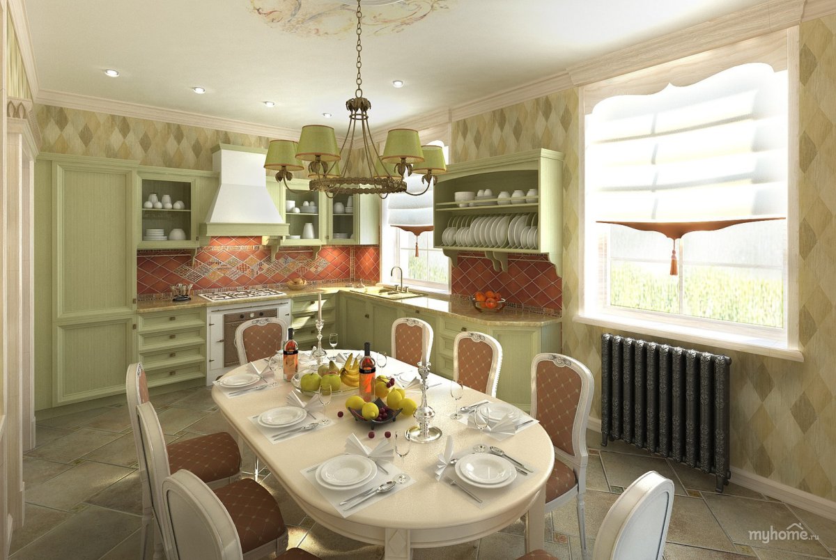 Кухня-столовая 20 кв.м в прованском стиле
