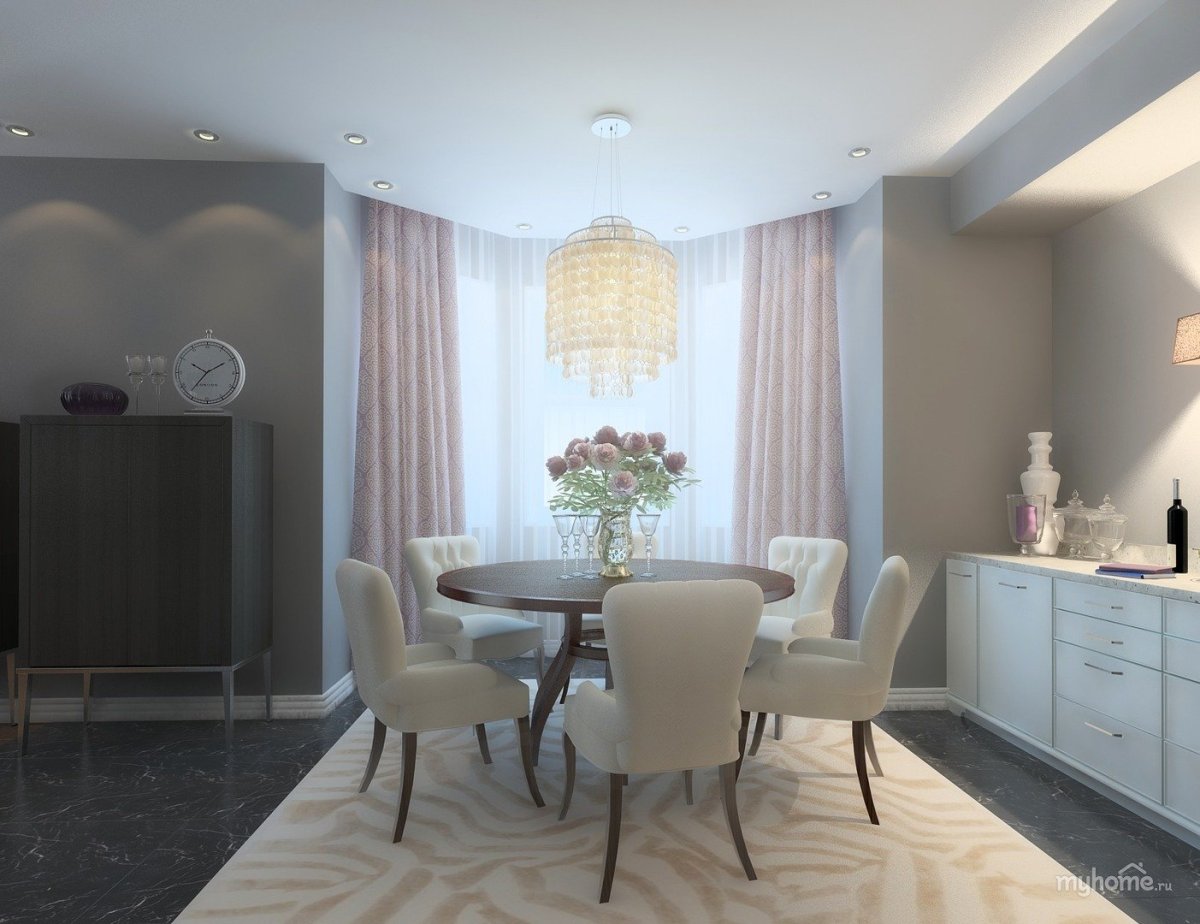 Кухня гостиная в серо розовых тонах