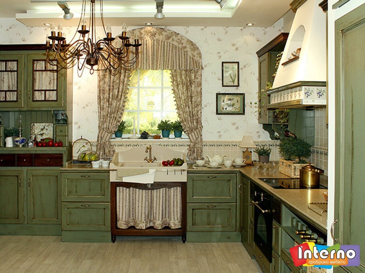 Зеленая кухня в стиле Прованс