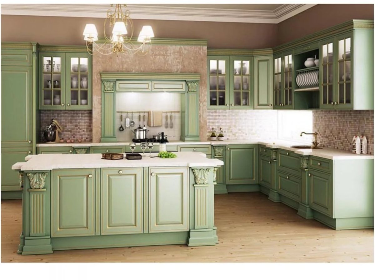 Кухня в стиле Прованс фисташкового цвета