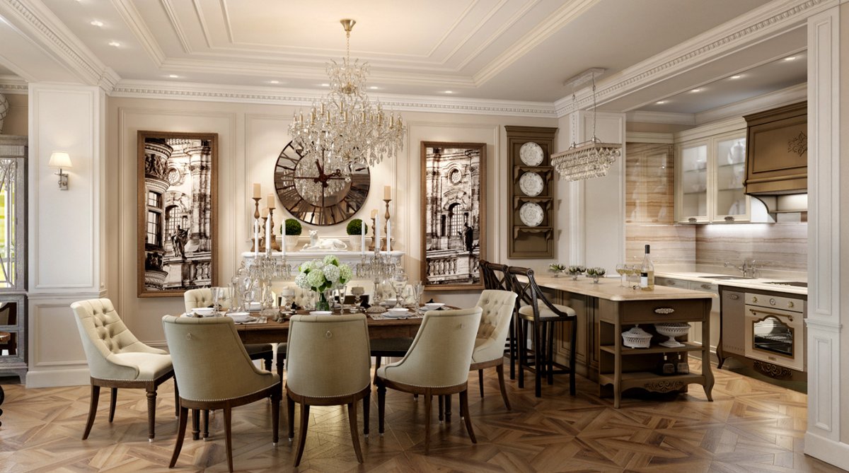 Кухня-столовая-гостиная Неоклассика