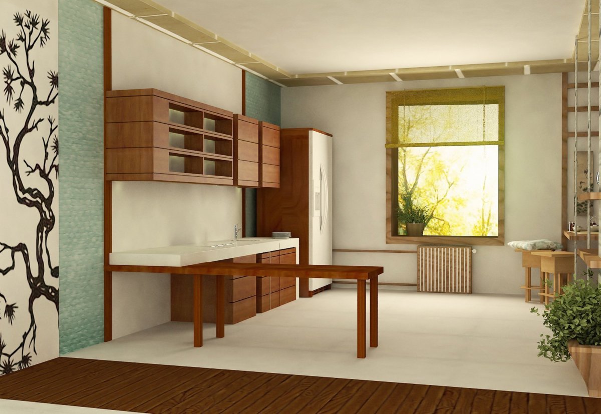 Кухня гостиная в японском стиле