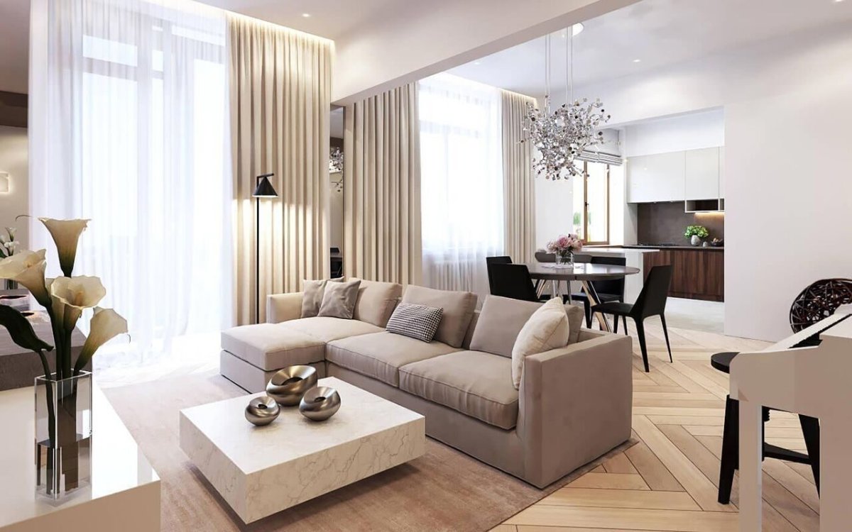 Светлый интерьер гостиной