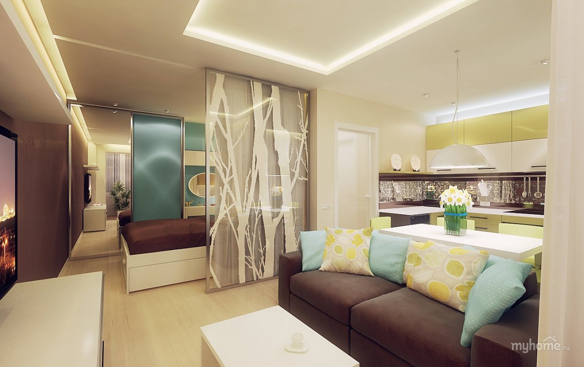 Кухня гостиная спальня