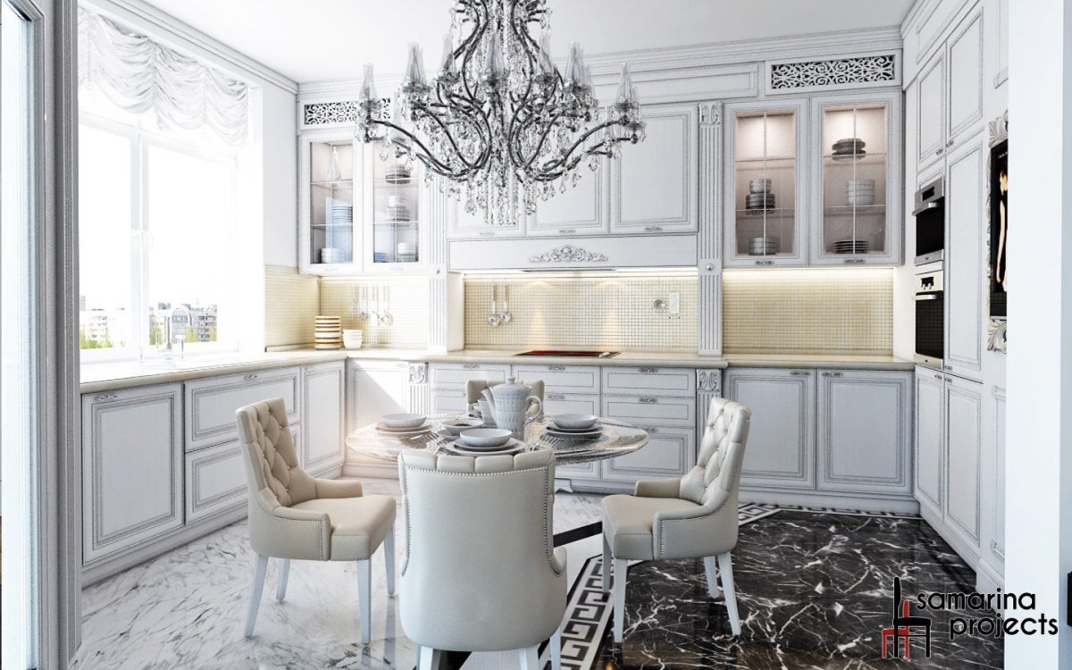 Большая кухня в стиле Неоклассика