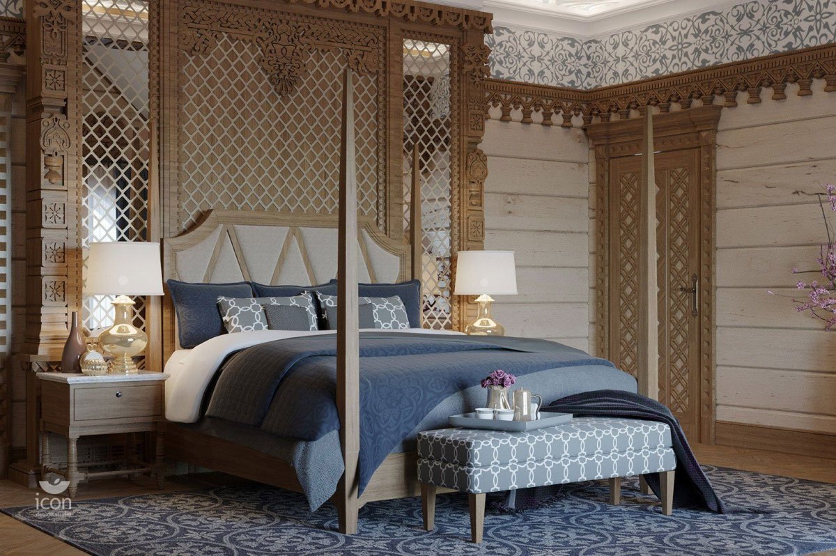 Интерьер спальной комнаты русский стиль