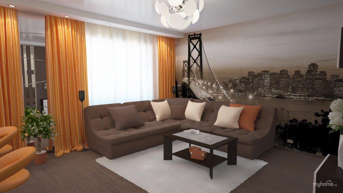 Гостиная в бежево оранжевых тонах