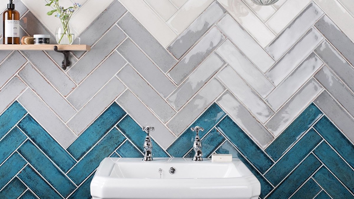 Синяя плитка Керама Марацци прямоугольная Herringbone