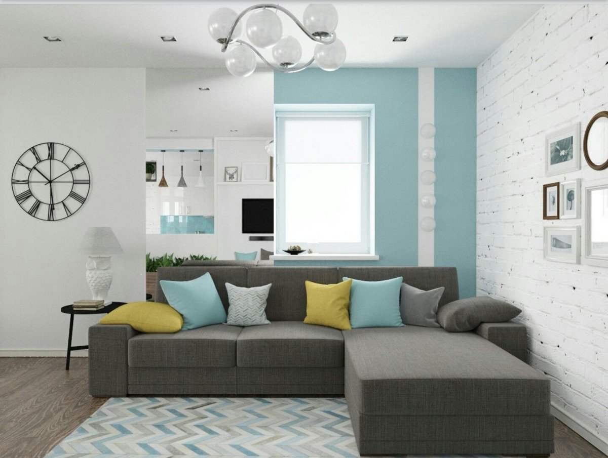 Бирюзовая гостиная в скандинавском стиле