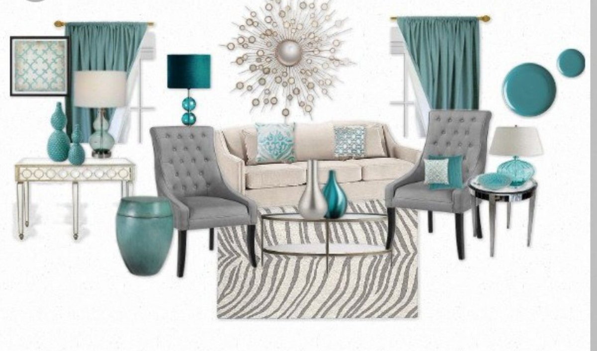 Мудборд для интерьера в бирюзовых тонах
