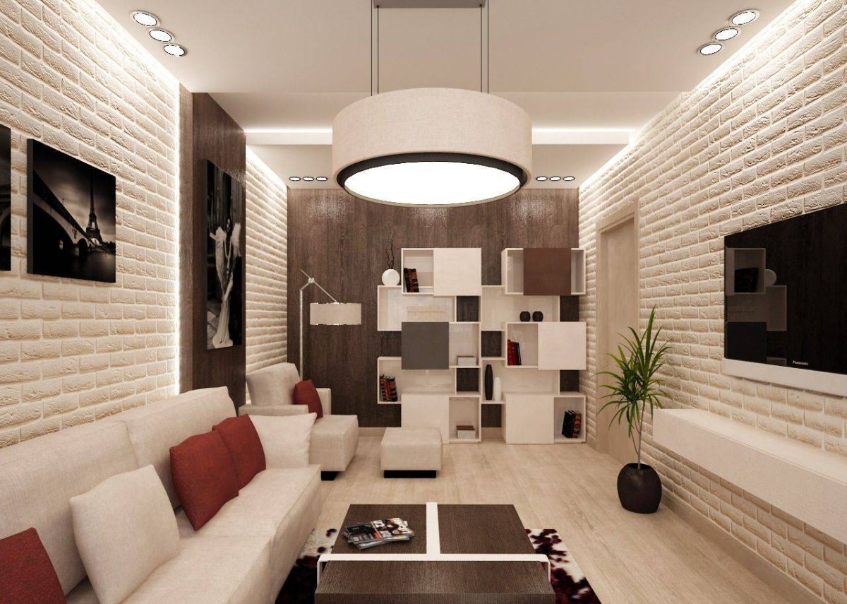 Интерьер узкой гостиной