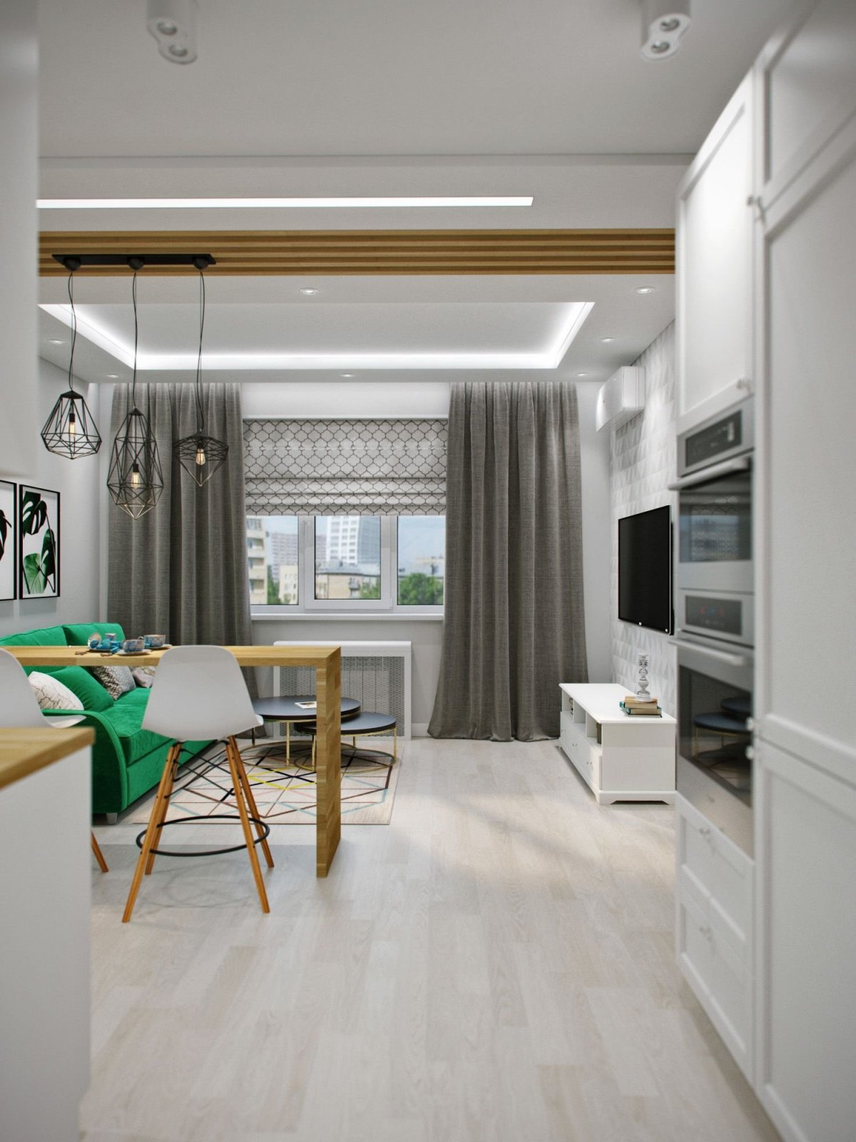 Вытянутая кухня гостиная