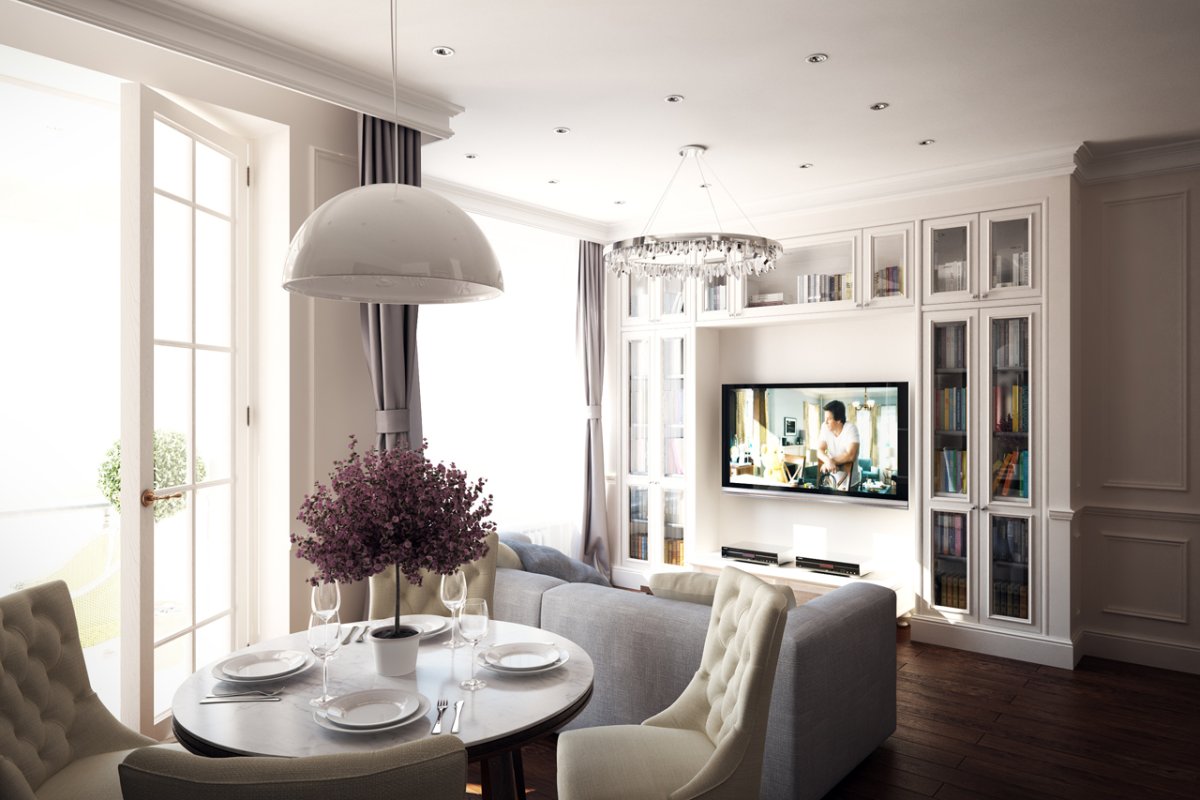 Кухня-гостиная в американском стиле в квартире