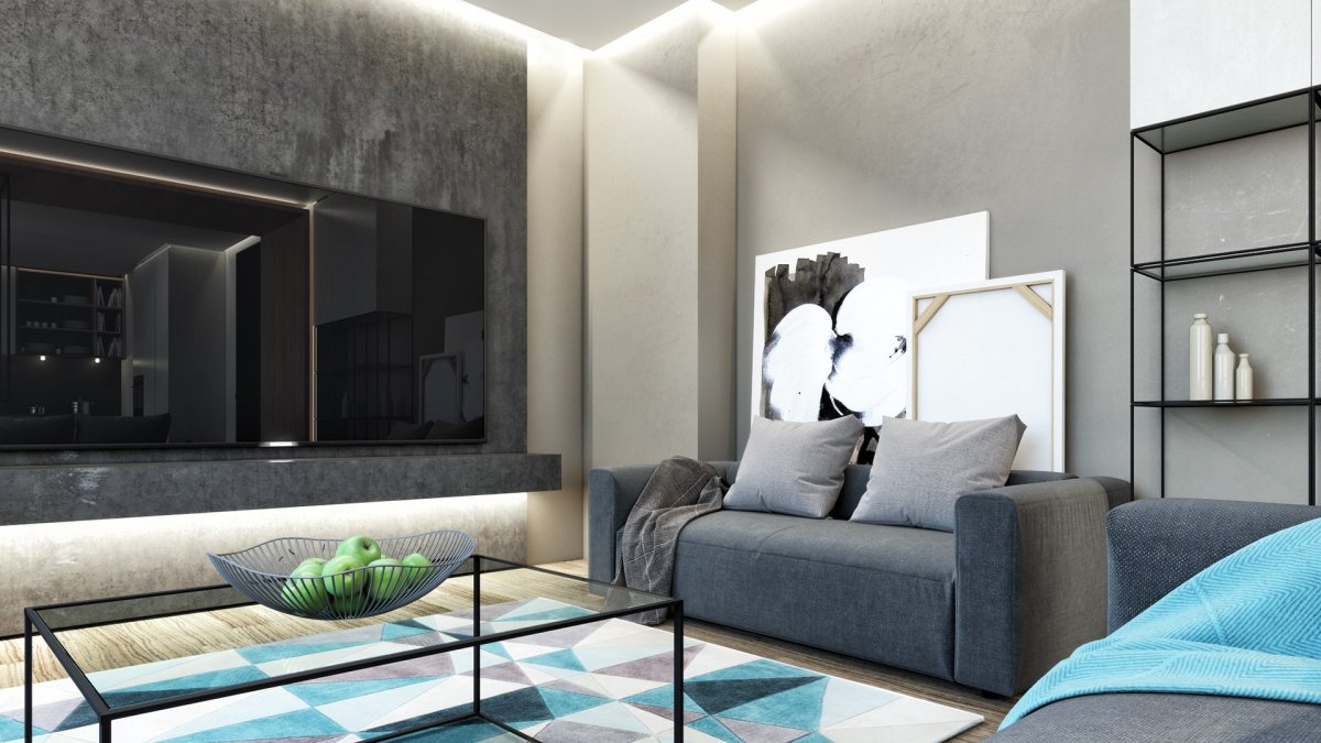 Серые стены в гостиной