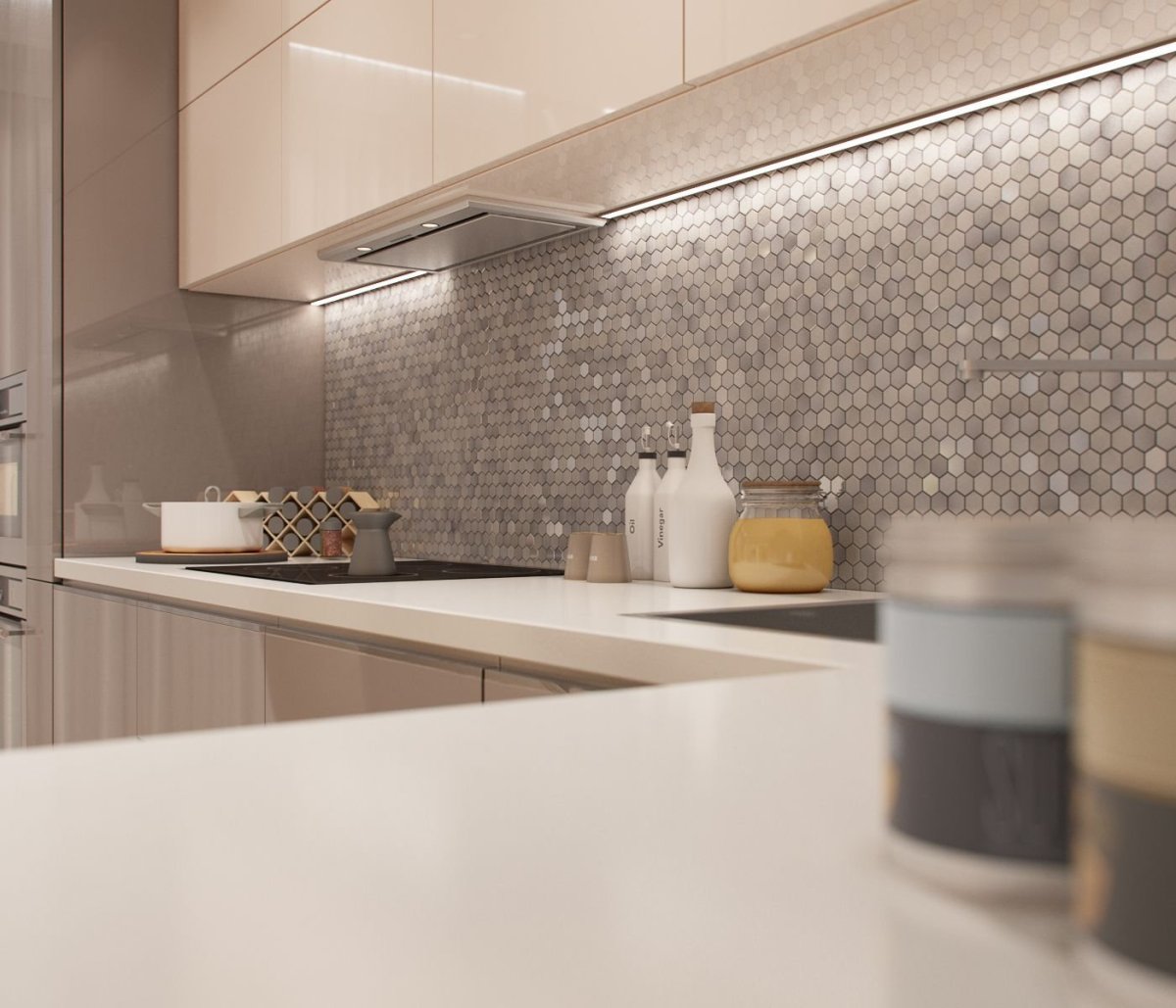 Бежевая мозаика на кухне