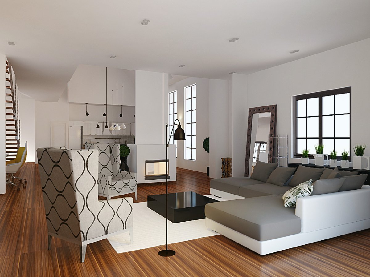 Большая гостиная в скандинавском стиле