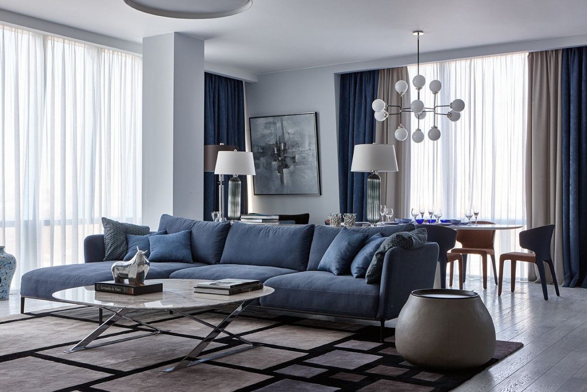 Гостиная в серо голубых тонах