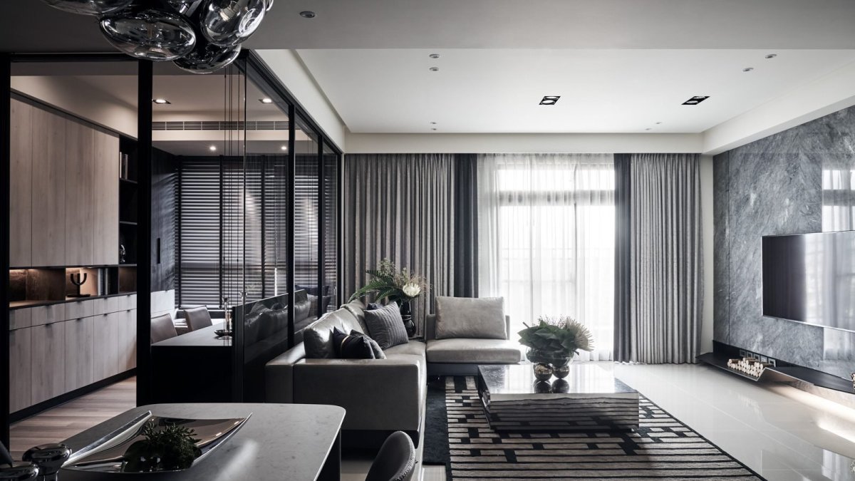 Темная гостиная в современном стиле