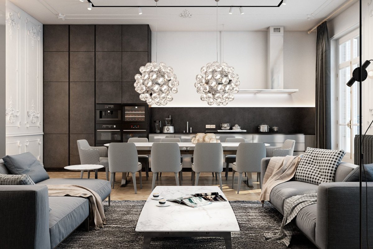 Кухня-гостиная в парижском стиле