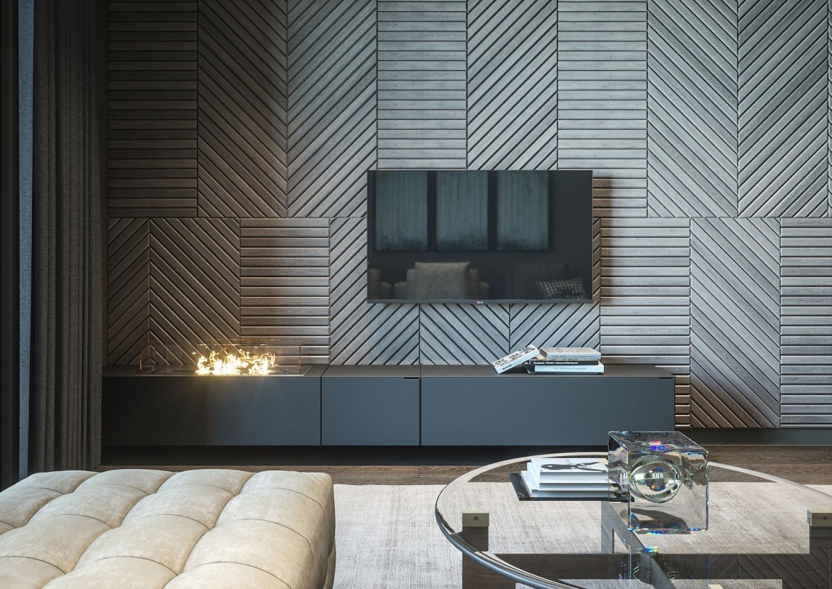 Деревянная панель за телевизором