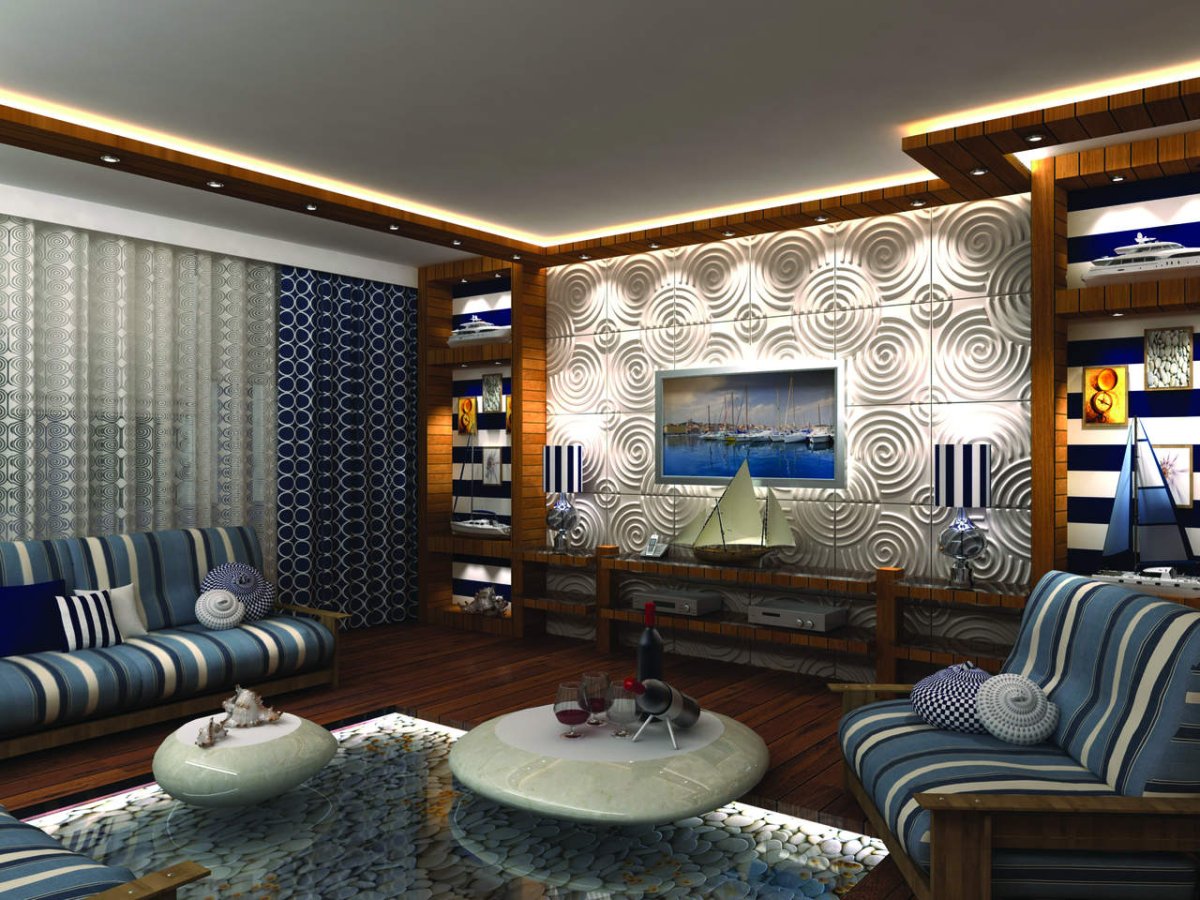 Панели в интерьере гостиной