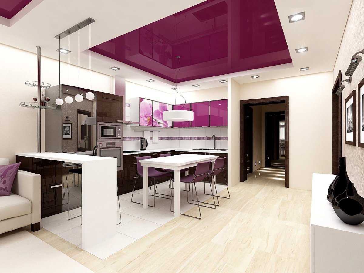 Потолок в кухне-гостиной