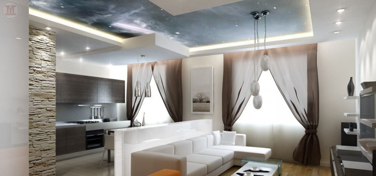 Короб на потолке разделяющий зал от кухни