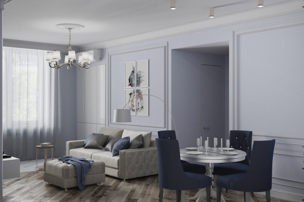 Гостиная в холодных тонах