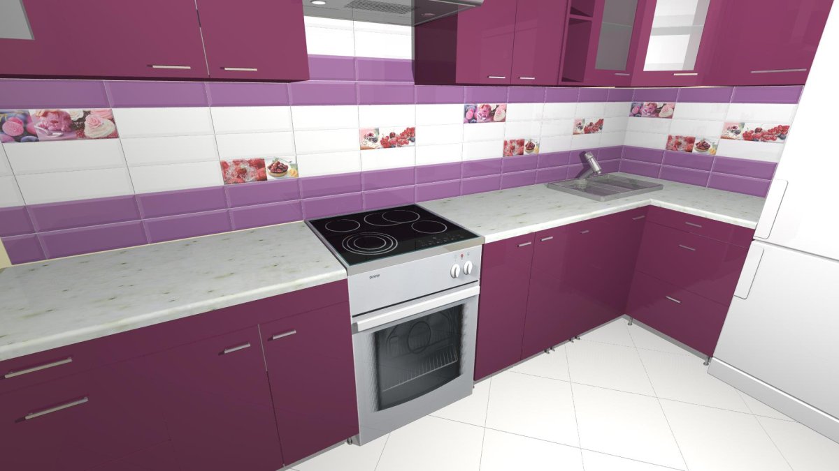 Фиолетовый фартук на кухне плитка