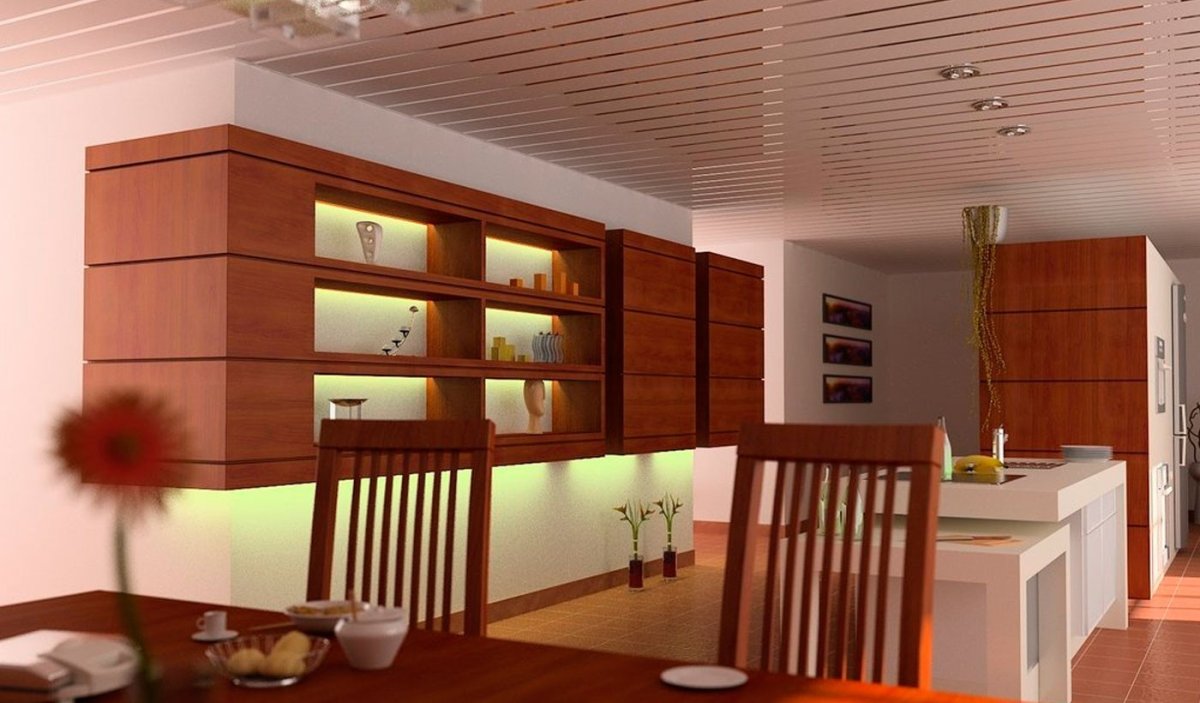 Реечный потолок на кухне