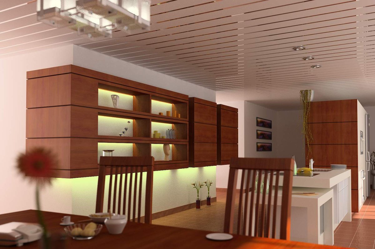 Реечный потолок на кухне