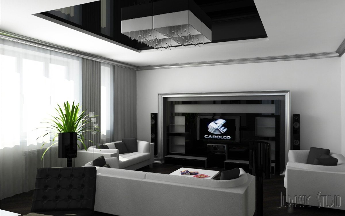 Натяжные потолки в гостиную черный