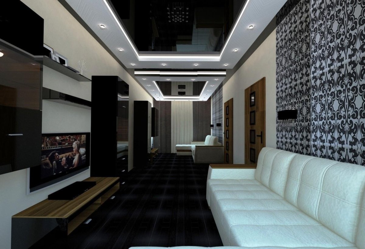 Гостиная с черным потолком