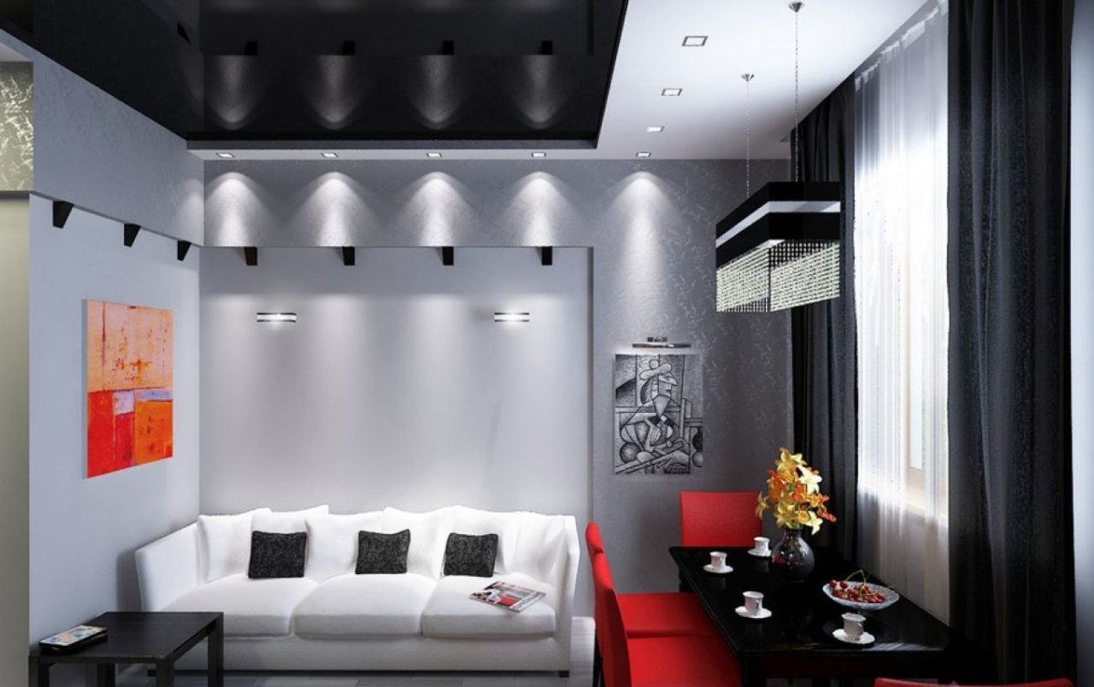 Потолок черного цвета в интерьере