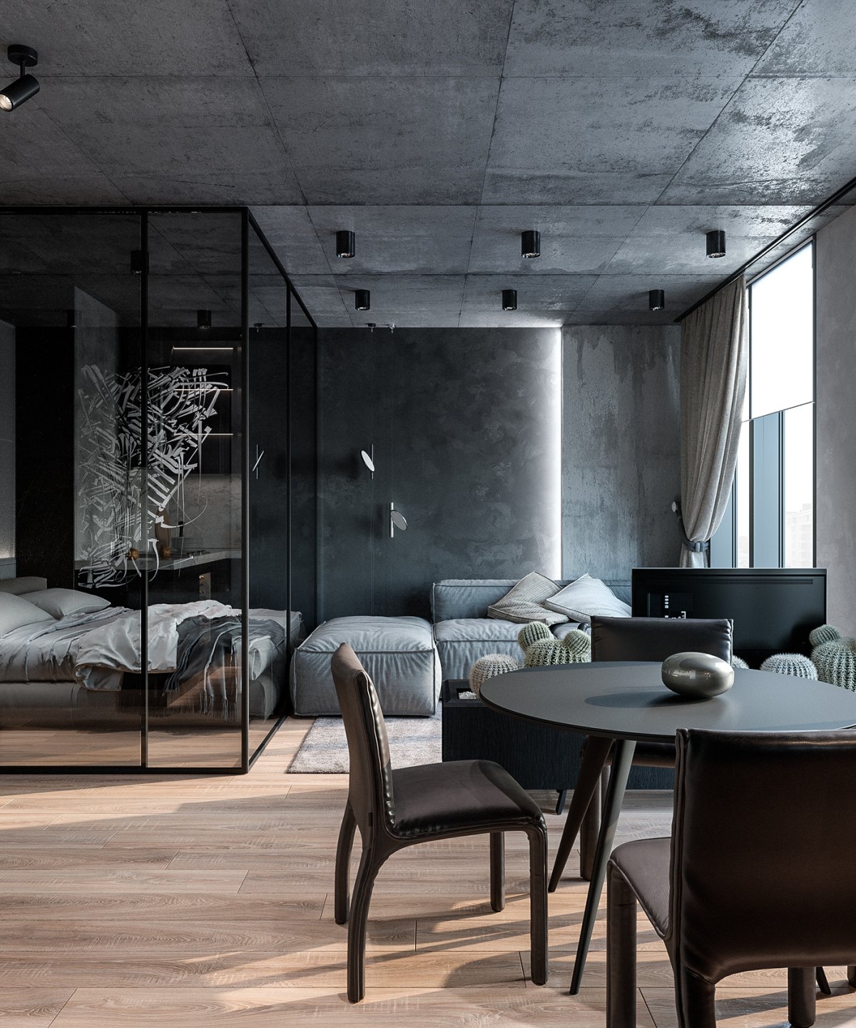 Натяжной потолок под бетон лофт