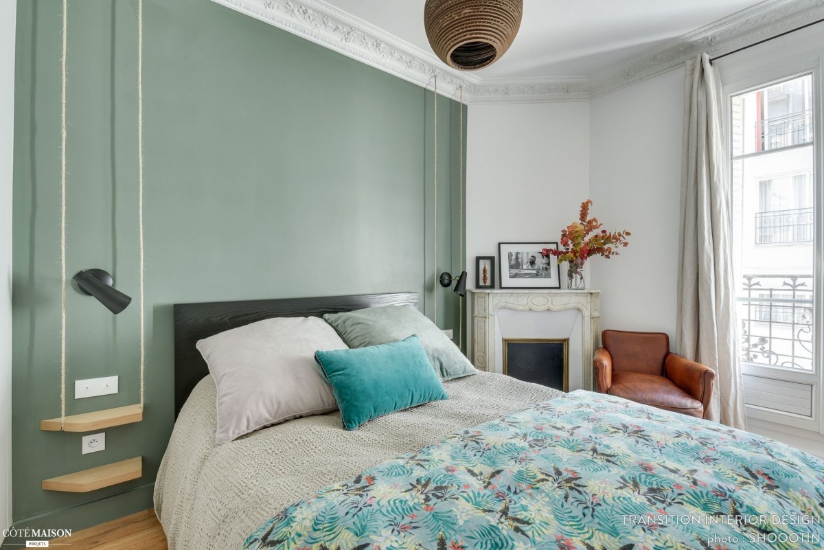 Спальни лофт в ментоловом цвете