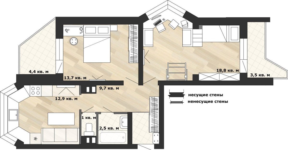 П44т двушка распашонка планировка