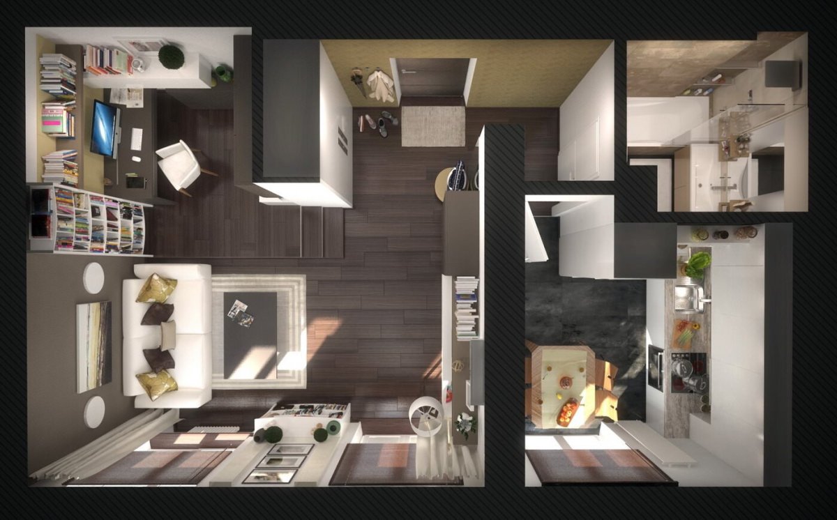 Интерьер однокомнатной квартиры 37м