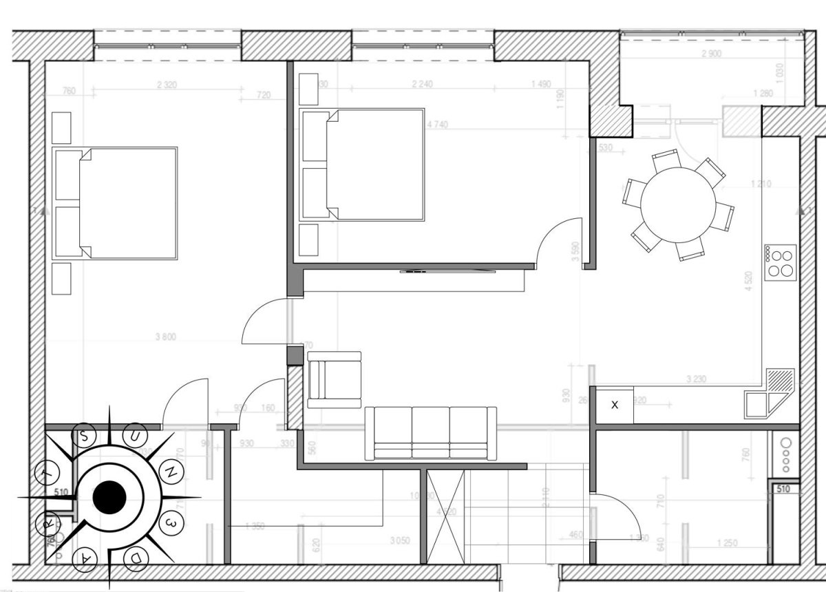 Перепланировка линейной двушки 50кв