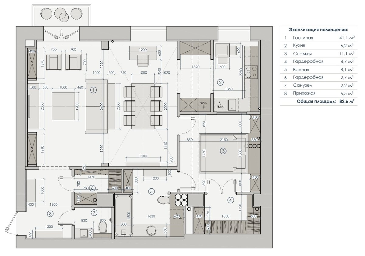 Перепланировка двухкомнатной сталинки 56 кв.м