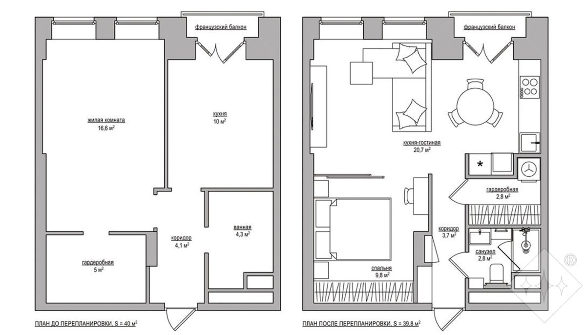 Планировки однокомнатных квартир 40 кв