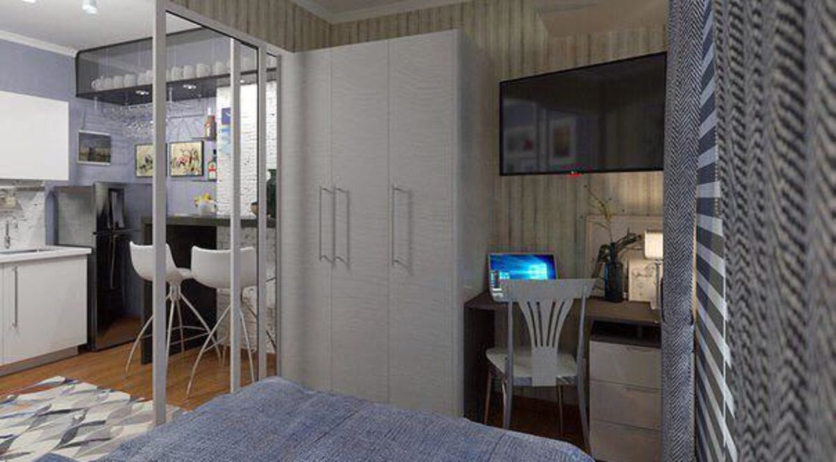 Зонирование квартиры студии 26 кв.метров