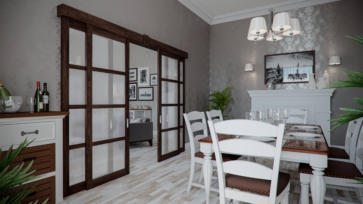 Раздвижные двери в гостиную из кухни