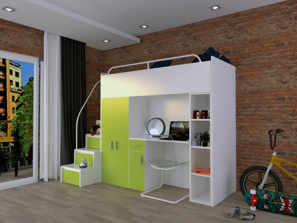 Кровать чердак со шкафом