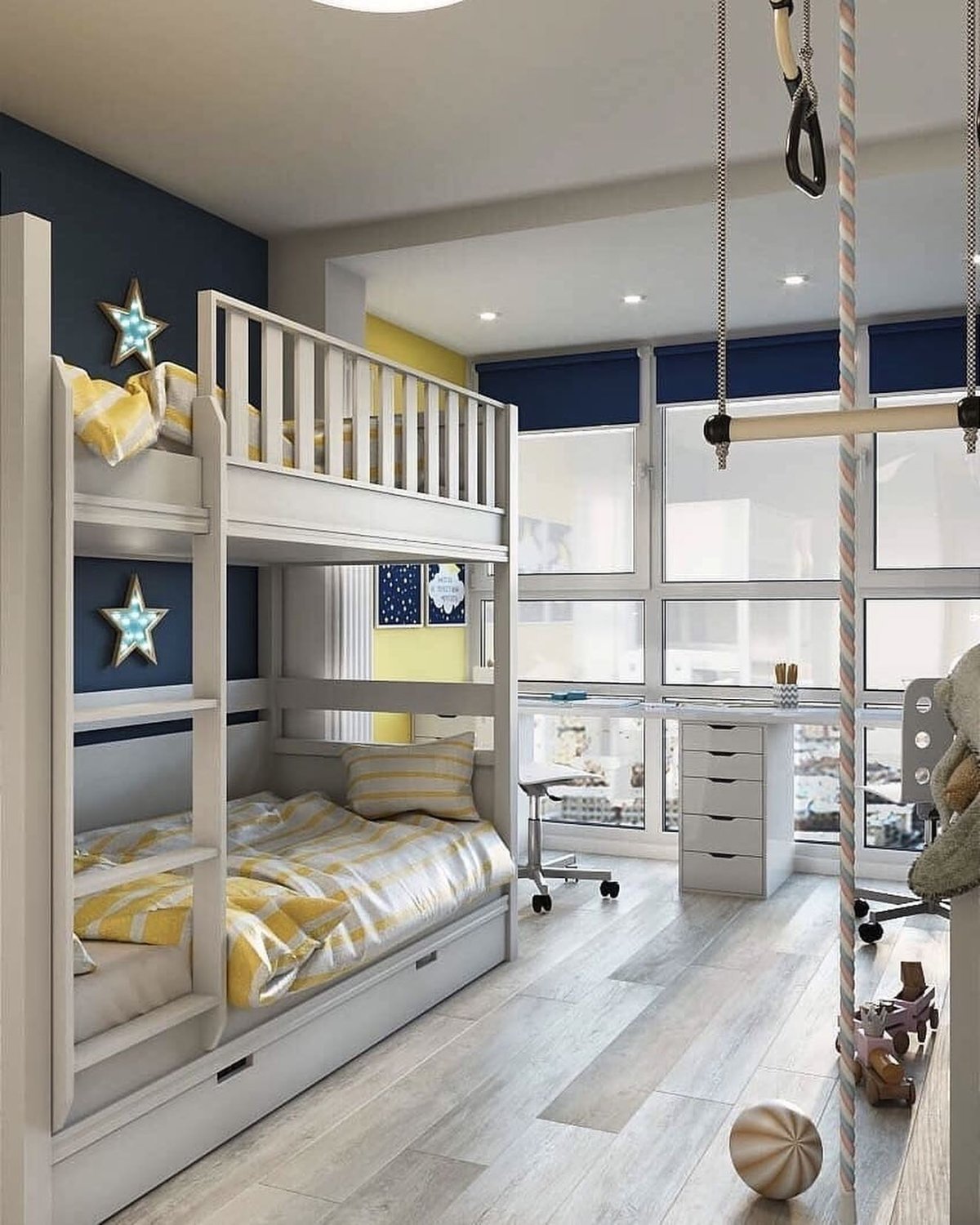 Планировка детской комнаты с двухъярусной кроватью